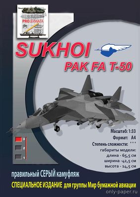 Сухой ПАК ФА Т-50 / Sukhoi PAK FA T-50 (Перекрас Hobby Model 104) из бумаги